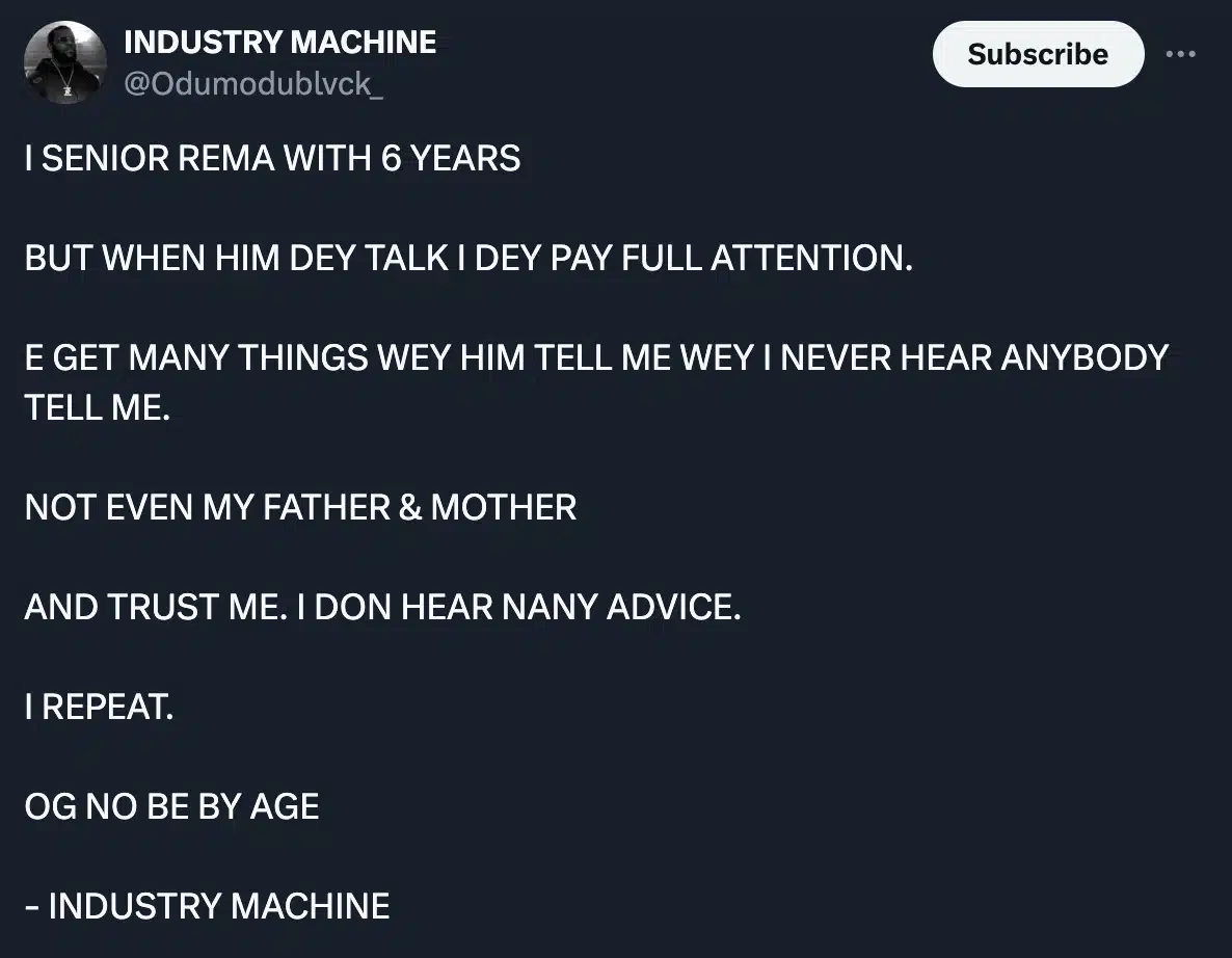 Odumodublvck recounts powerful advice from Rema despite 6 years age gap